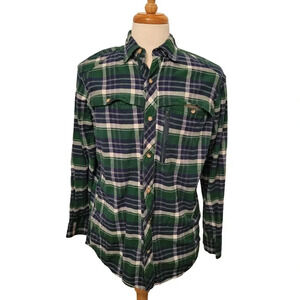 Green‎ Plaid Flannel Shirt M Backpacker Outdoor Trail Shirt Rugged Forestcore